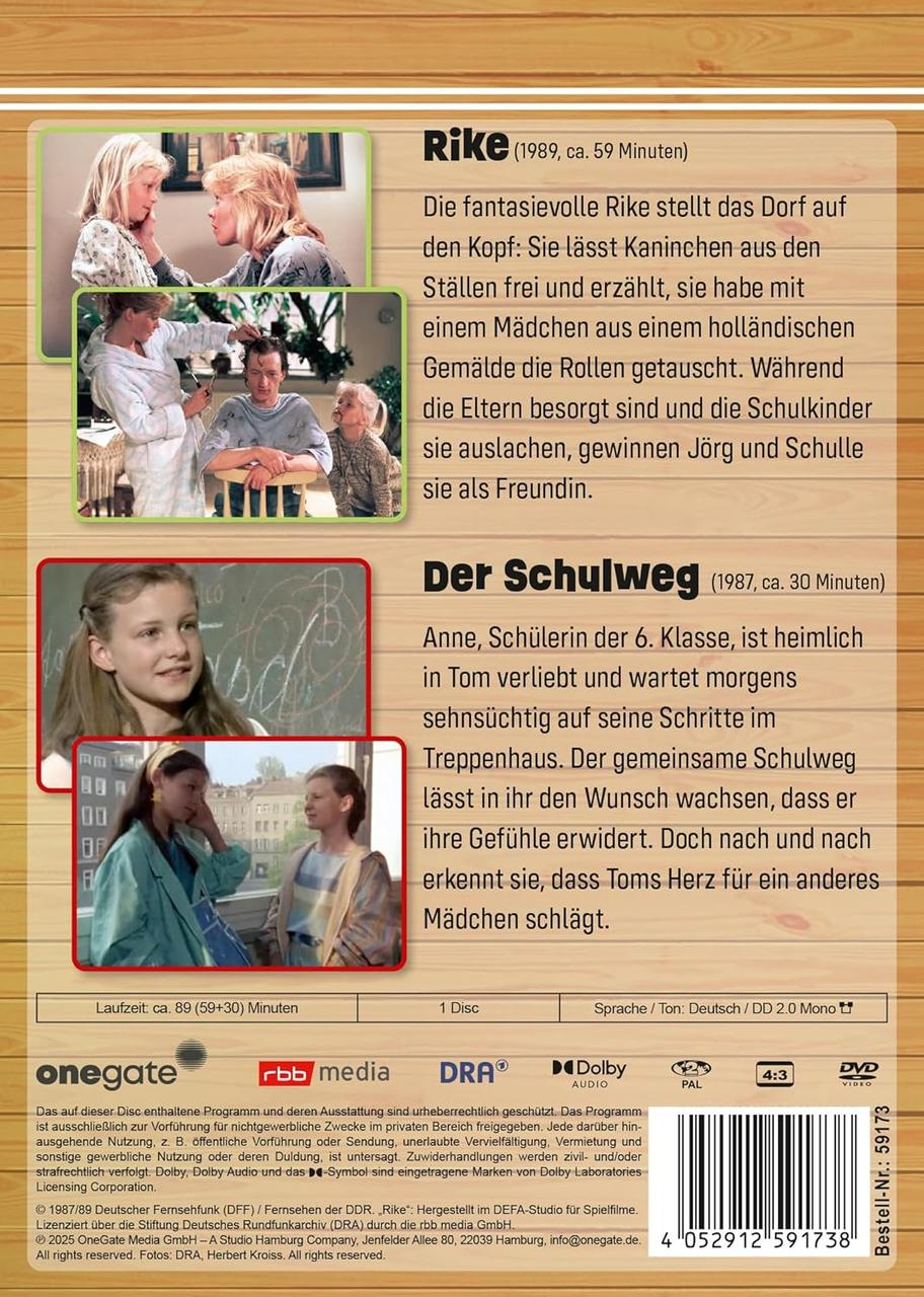 DVD-Hülle mit den Filmtiteln 'Rike' und 'Der Schulweg', mit Bildern aus den Filmen. Text auf Deutsch.