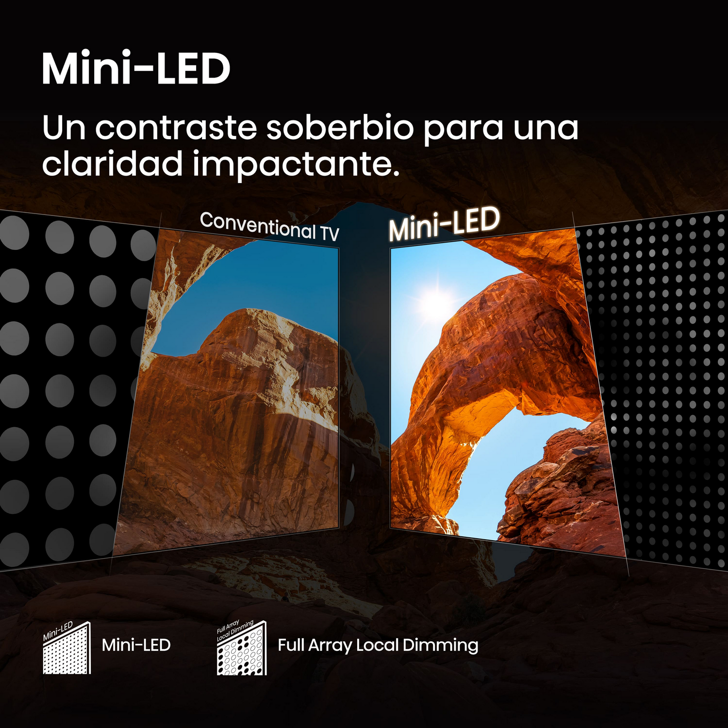 un contraste soberbio para una claridad impactante. Conventional TV - Mini LED. Full Array Local Dimming. 