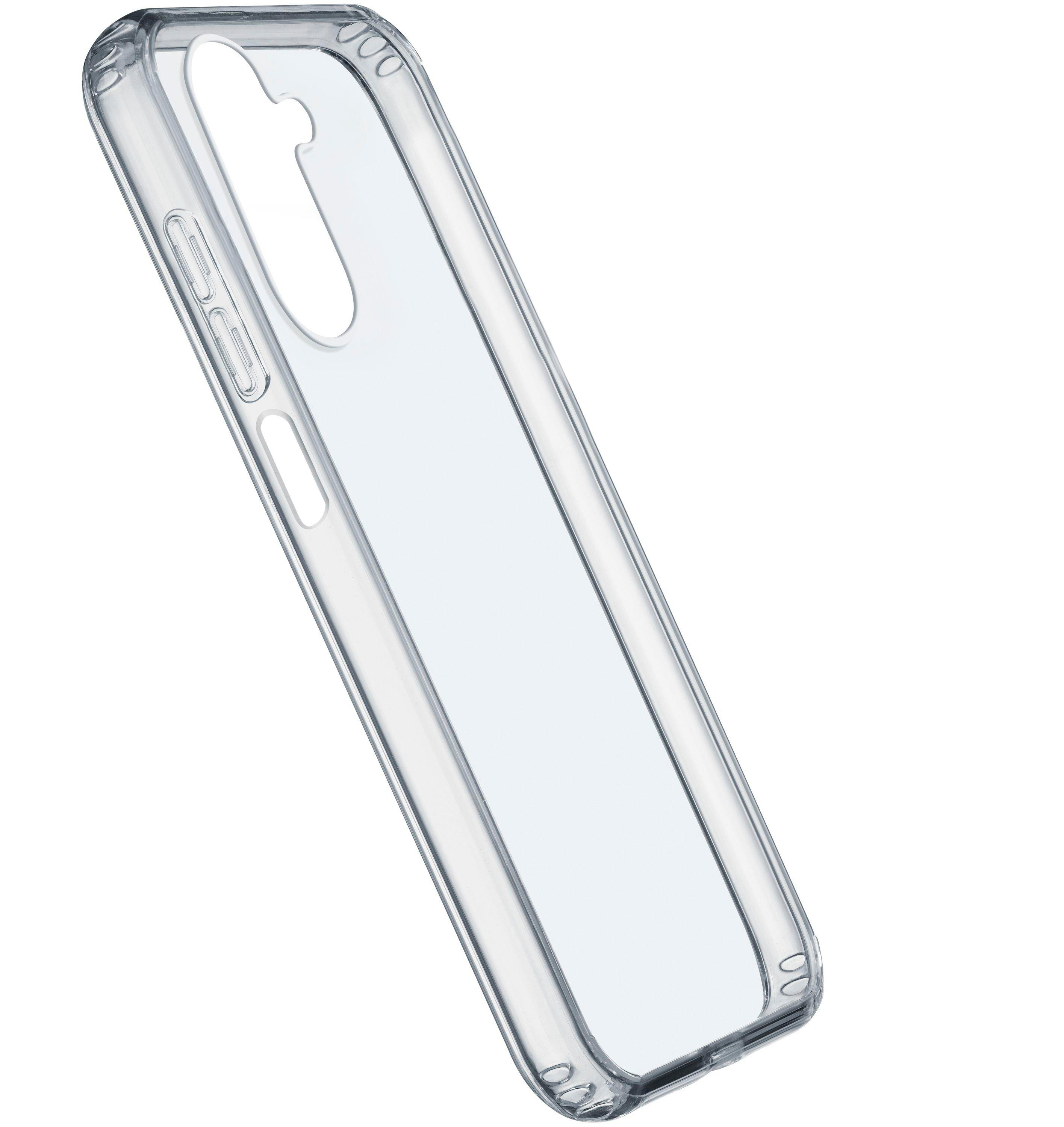 Transparente Handyhülle mit Aussparungen für Kamera und Tasten.