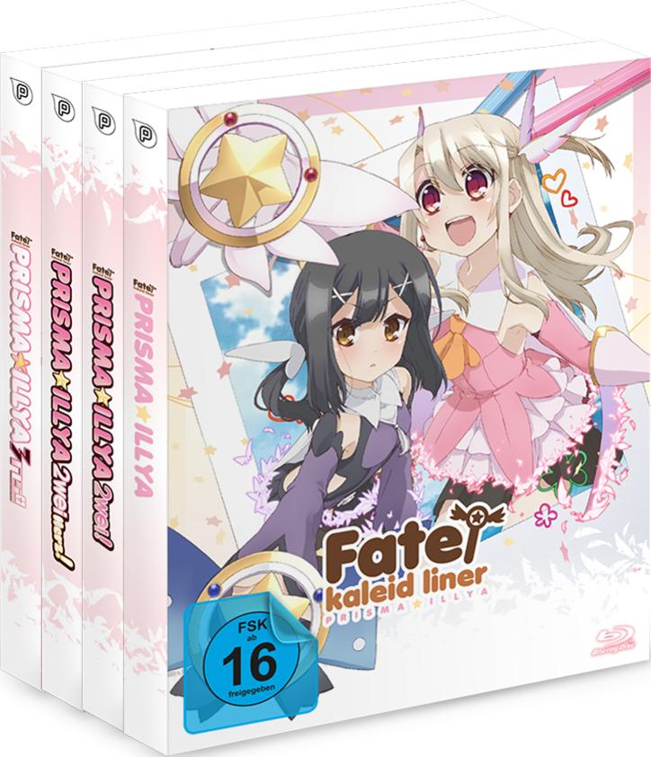 Anime-Box-Set von Fate/kaleid liner Prisma Illya. Zeigt zwei Anime-Mädchen und den Serientitel. Enthält eine FSK 16-Einstufung.