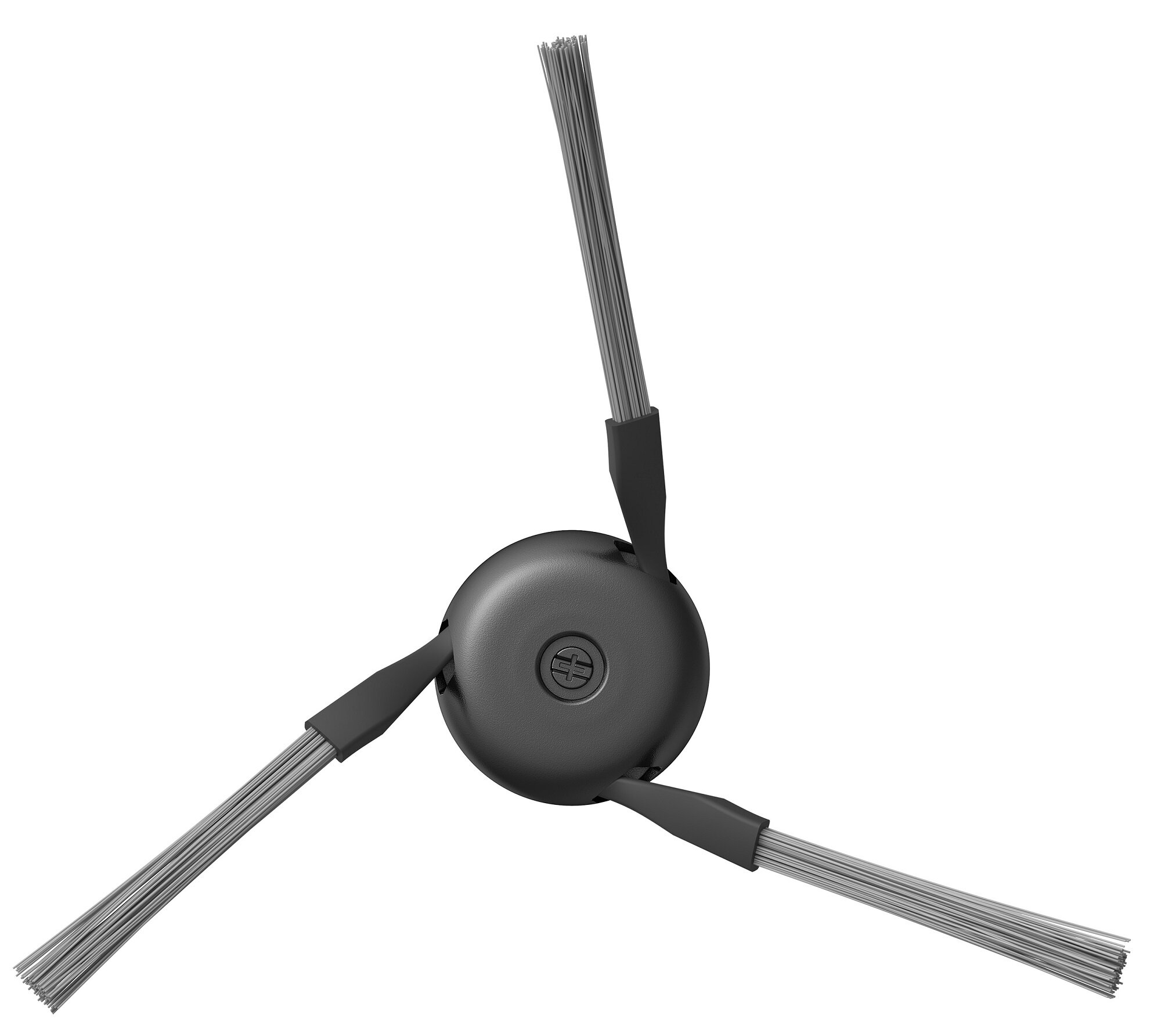 Szczotka do odkurzacza robota z trzema ramionami. Każde ramię ma grupę srebrnych włosia.