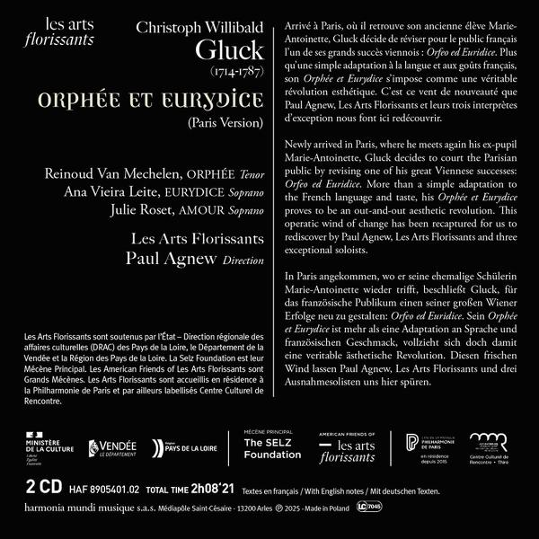 CD-Cover für 'Orphée et Eurydice' von Gluck, mit Interpreten und Text. Logos unterstützender Organisationen sind vorhanden.