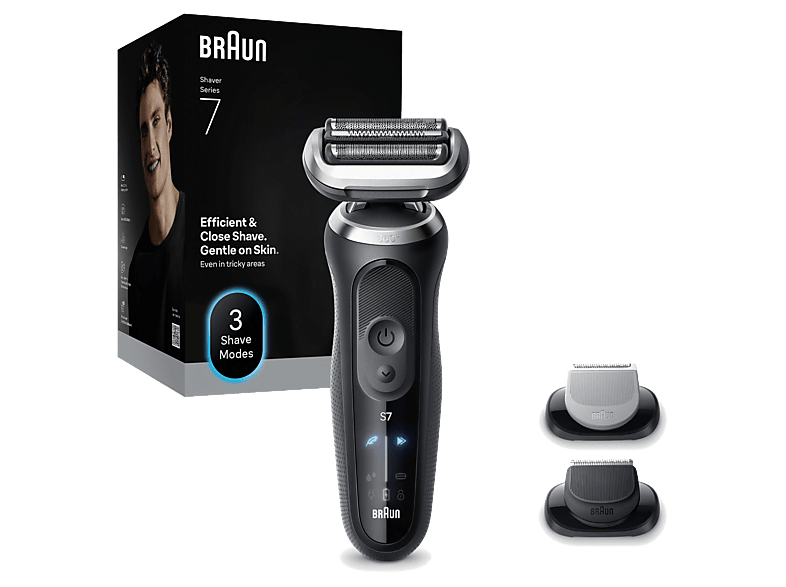 Braun Series 7 72-N1620s Nass- & Trockenrasierer mit 2 Aufsätze (Akkubetrieb, Schwarz, 360° SkinFlex Kopf)