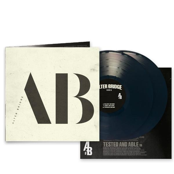 Zwei Schallplatten mit einer Hülle, die ein großes AB-Logo zeigt.