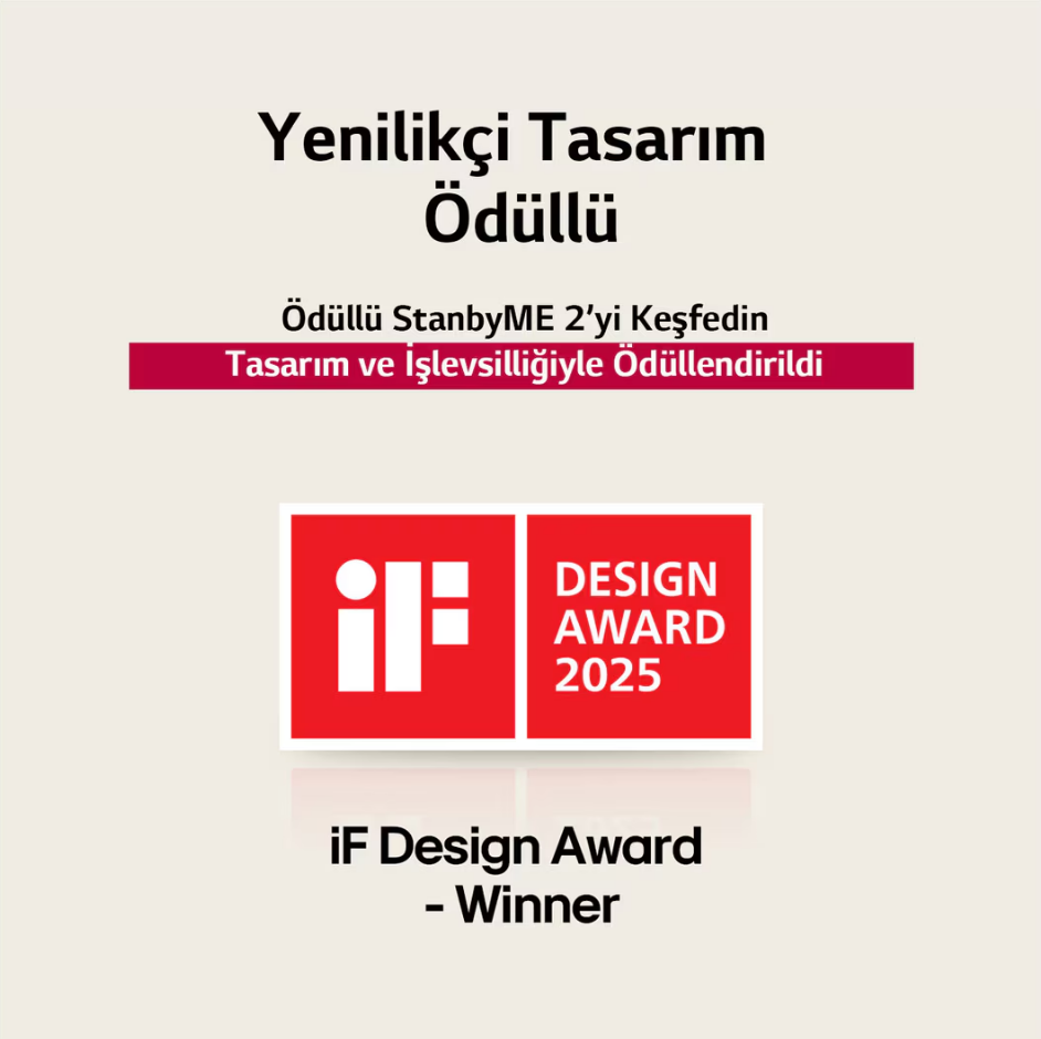 Bir tasarım ödülü grafiği. Türkçe ve İngilizce metin, iF Design Award logosu ve "Design Award 2025" kelimelerini içerir.