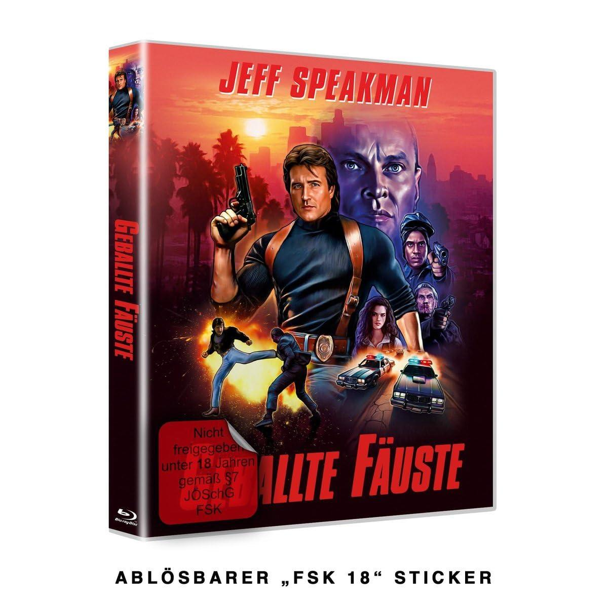 Filmcover mit Jeff Speakman, der eine Waffe hält. Andere Charaktere und Autos sind sichtbar. Der Titel ist 'Geballte Fäuste'.