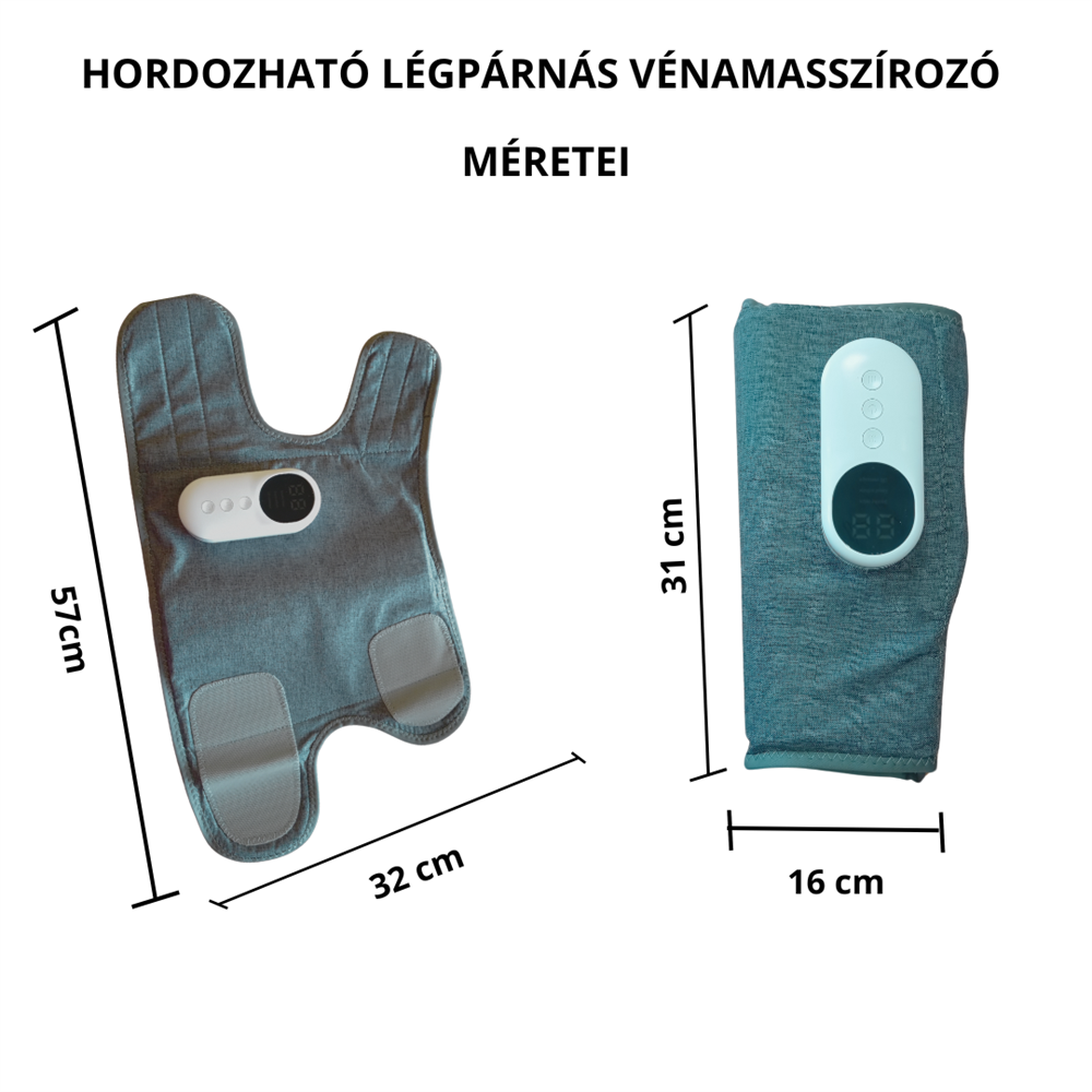 A kép két orvosi eszközt mutat méretekkel. Az egyik 57x32 cm, a másik 31x16 cm. Mindkettő vezérlőpanellel rendelkezik, és szürke.