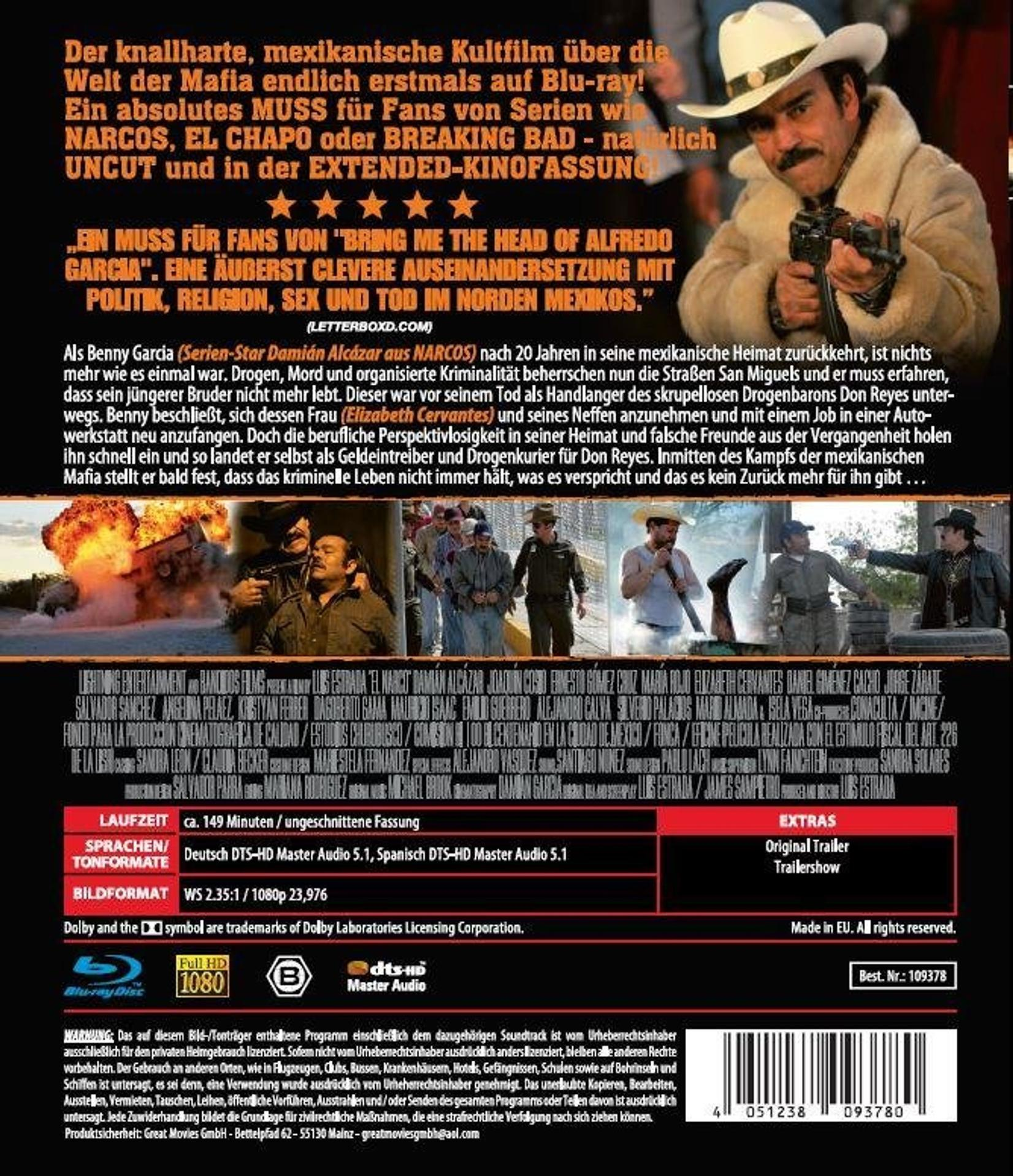 Blu-ray-Cover zeigt Mann mit Cowboyhut und Pistole. Text in Deutsch und Spanisch.