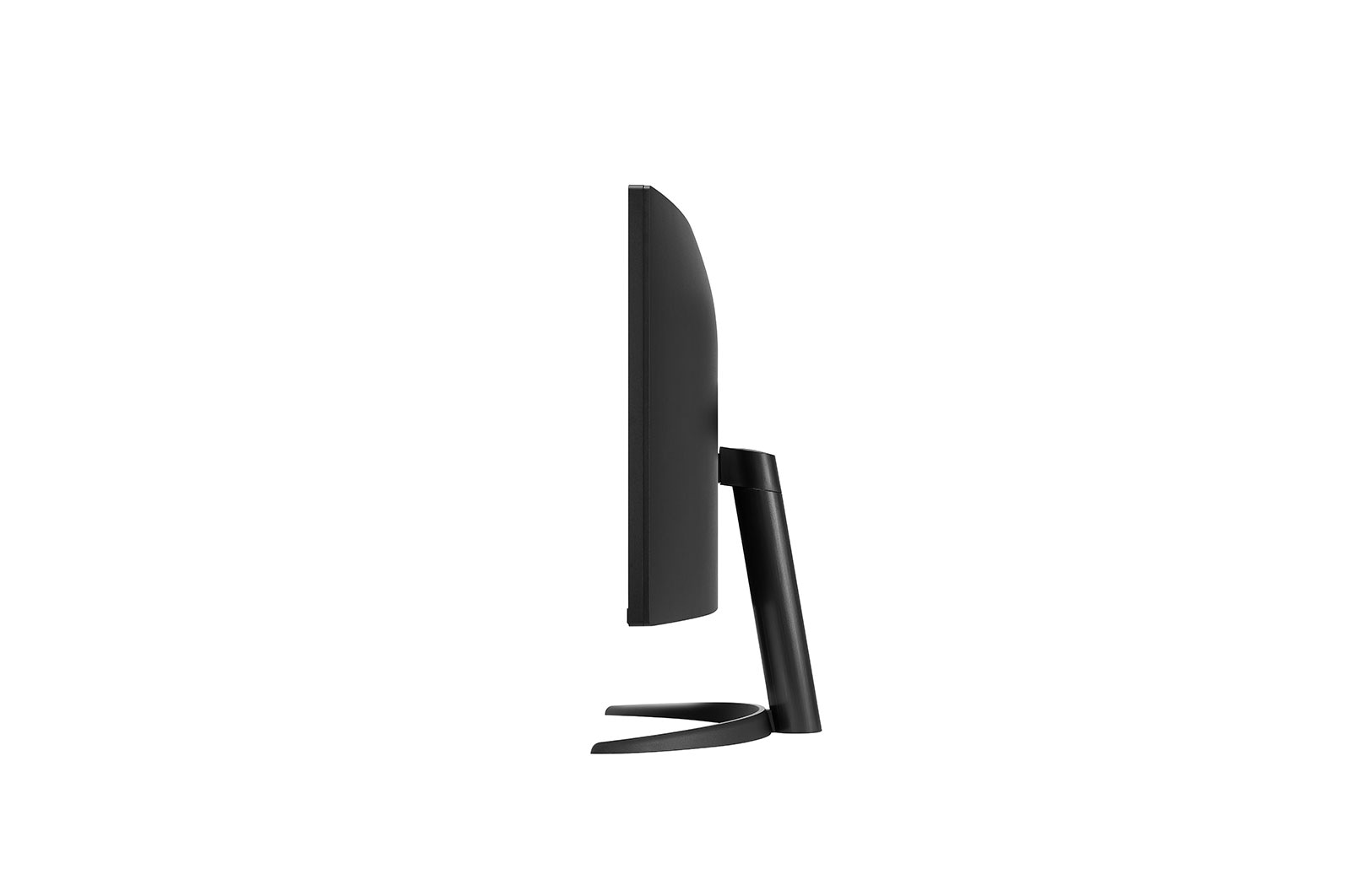 Czarny monitor w profilu na białym tle.