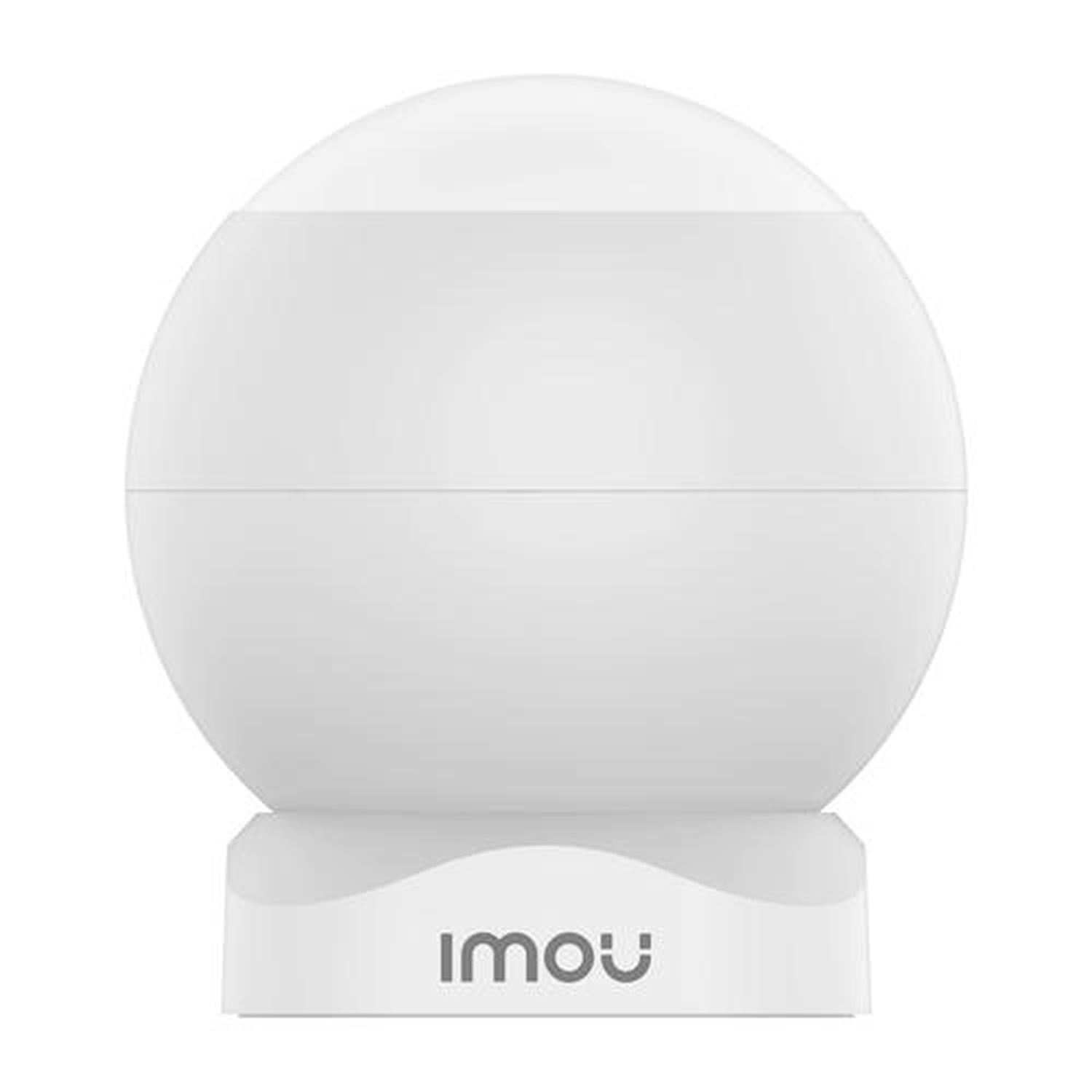 A white IMOU security camera. It has a spherical top, a base with the IMOU logo, and a horizontal line across the middle.