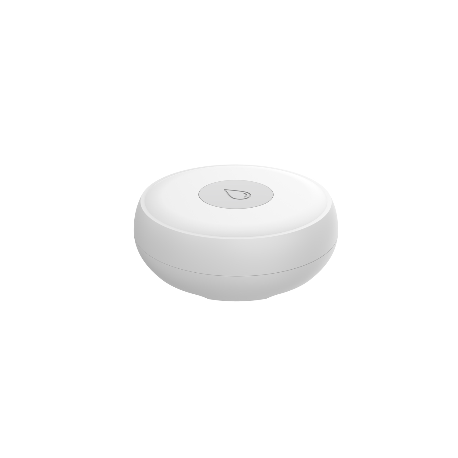A white, round device with a button on top. The button has a water droplet symbol. The background is plain white.