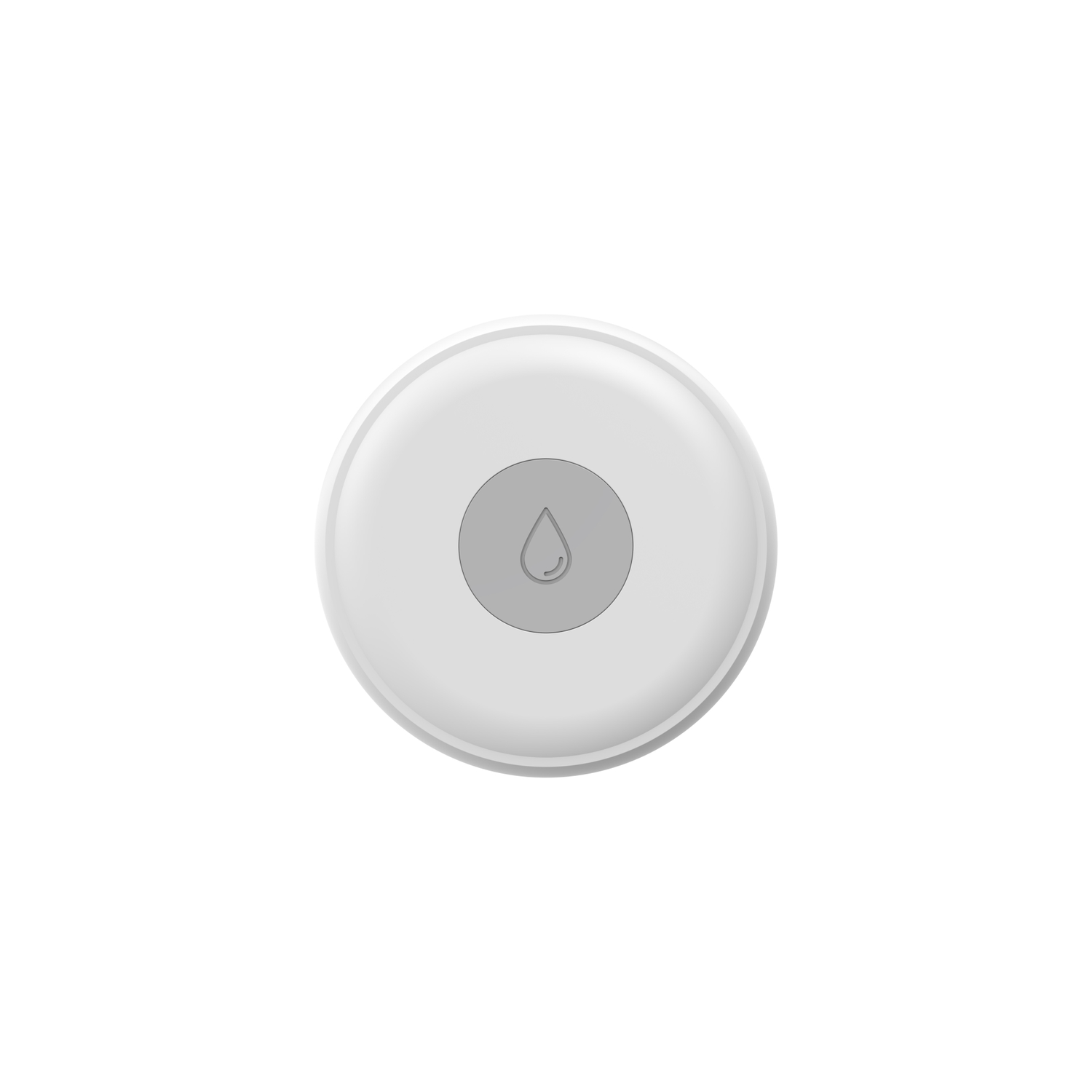 A round, white device with a gray center. The center has a water drop icon.