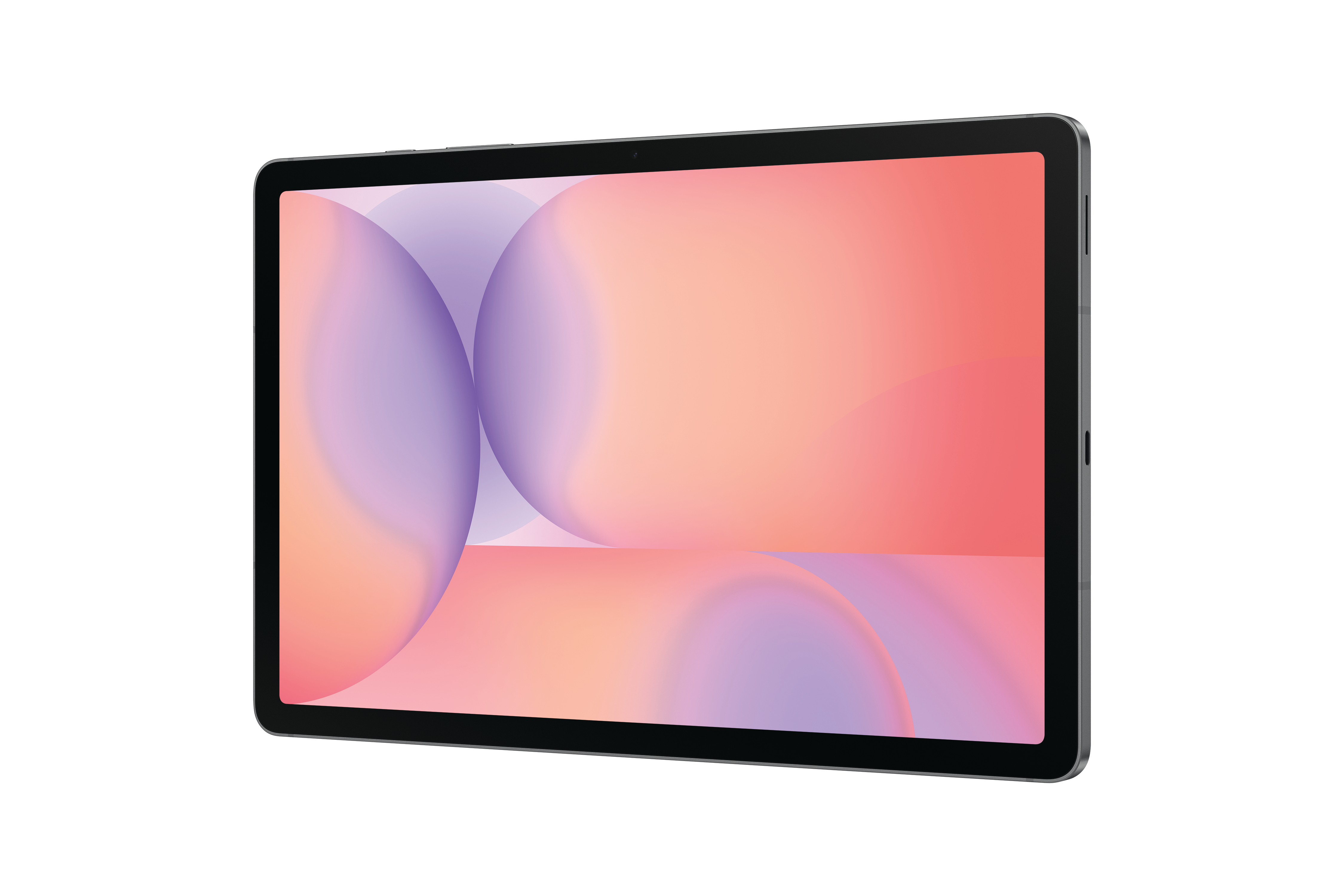 Ein Tablet mit einem Farbverlauf in Rosa, Lila und Orange. Das Tablet befindet sich auf weißem Hintergrund.
