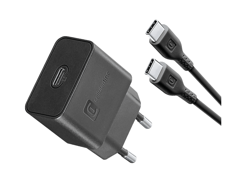 Cargador móvil - CellularLine SUPER FAST CHARGER KIT, 25 W, Tipo C, Samsung, Carga ultrarrápida, Con cable 100cm, Negro