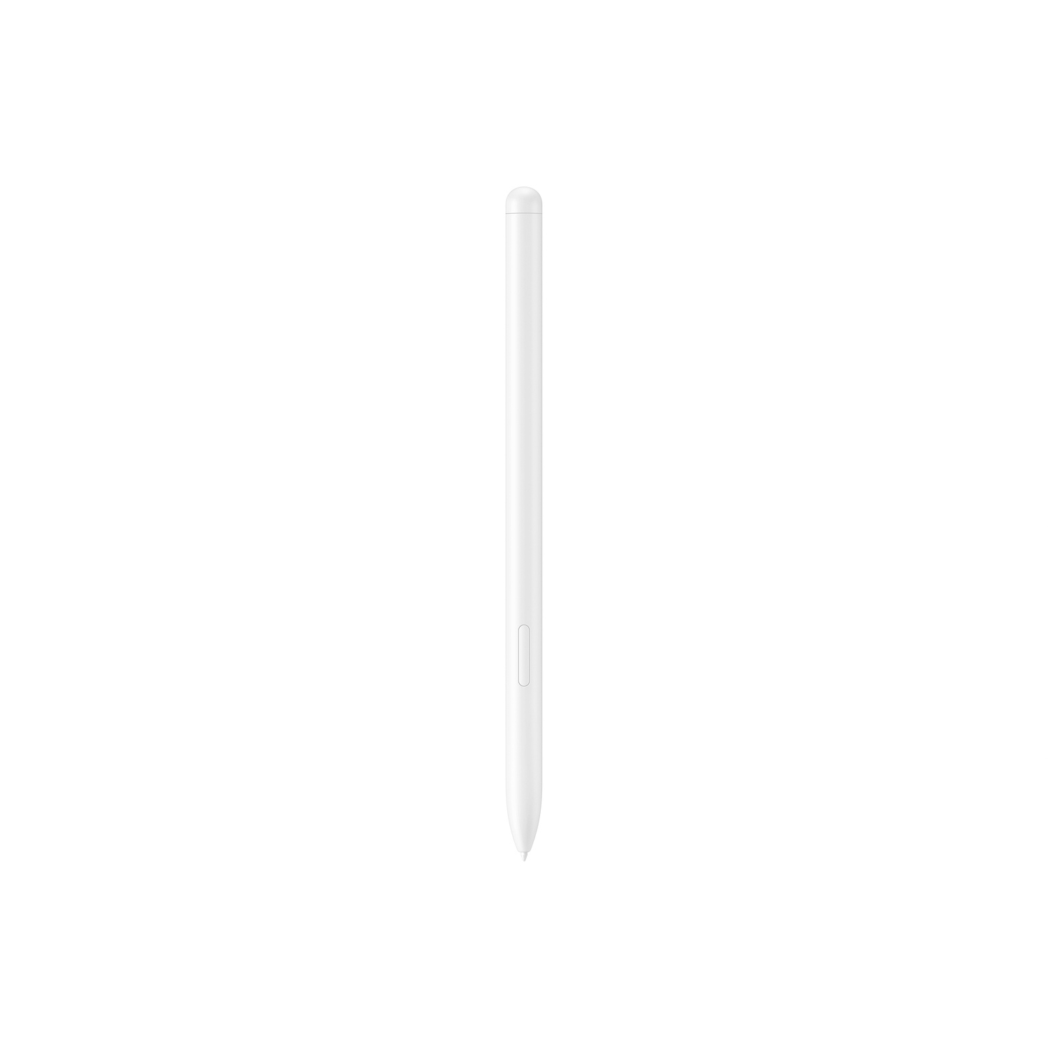 A white stylus pen is centered on a white background. The pen has a rounded top and a pointed tip.