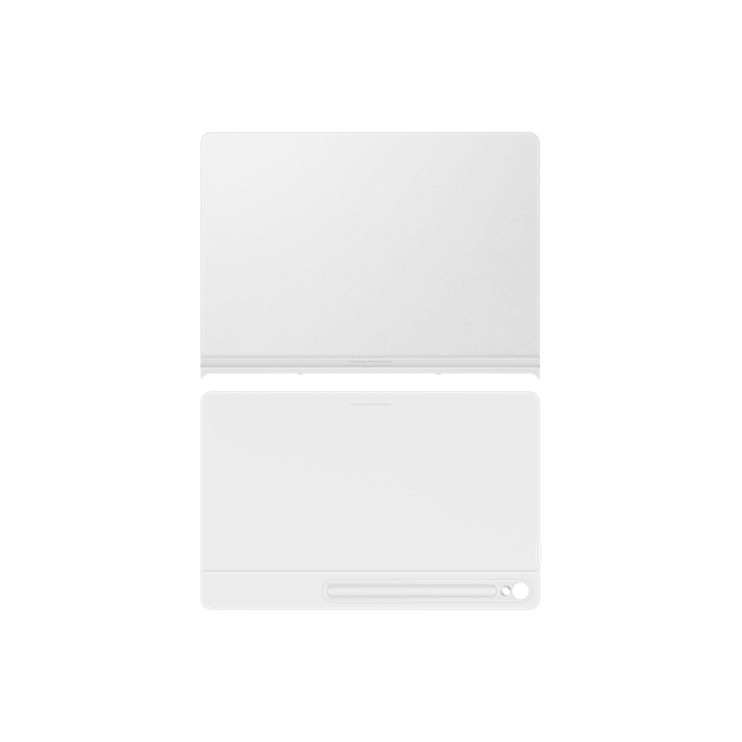 Deux appareils rectangulaires blancs, l'un au-dessus de l'autre. Le supérieur est uni, l'inférieur a une base arrondie et un trou.