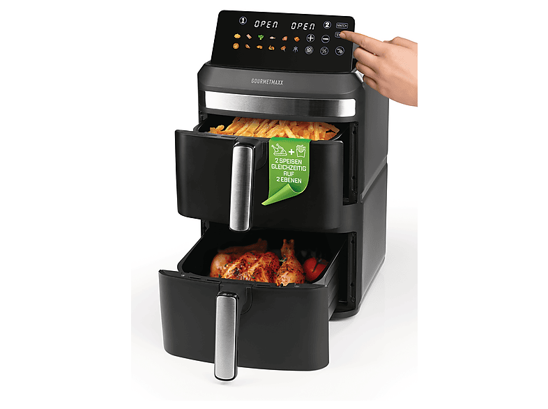 Gourmetmaxx 16818 Fryup XL Vertikal Doppel-Heißluftfritteuse 6 l + 6 l, Schwarz — Foto 4 von 5