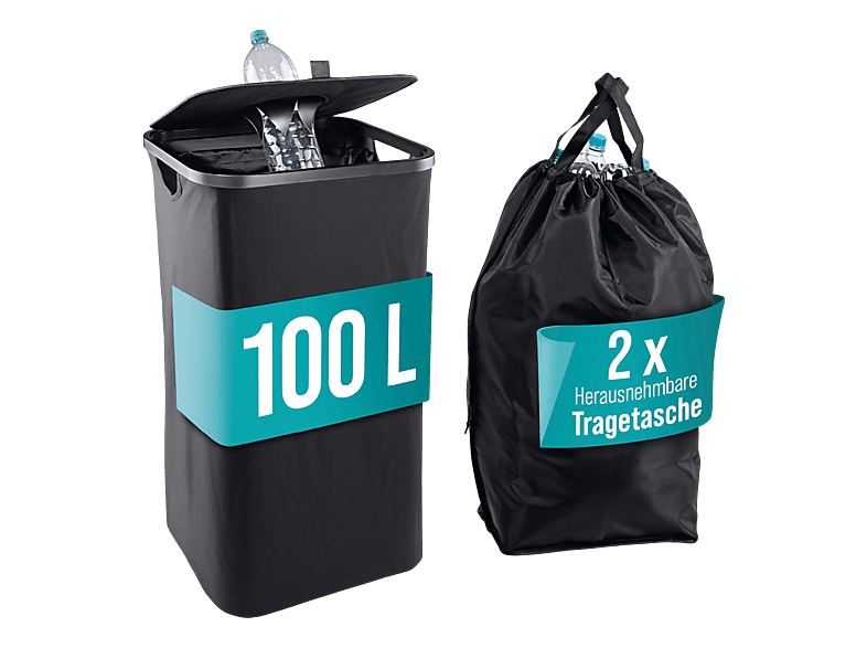 EASYmaxx 15478 Pfandflaschen Sammelbehälter 100l, Schwarz inkl. 2 Taschen; Pfandflaschensammelbehälter