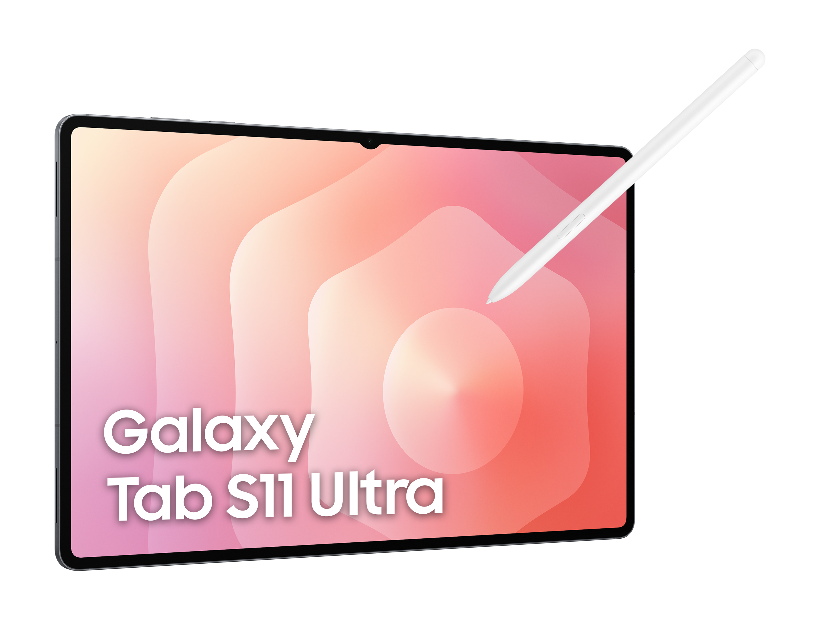 Tablet z białym rysikiem. Ekran pokazuje Galaxy Tab S11 Ultra, z kolorowym tłem.
