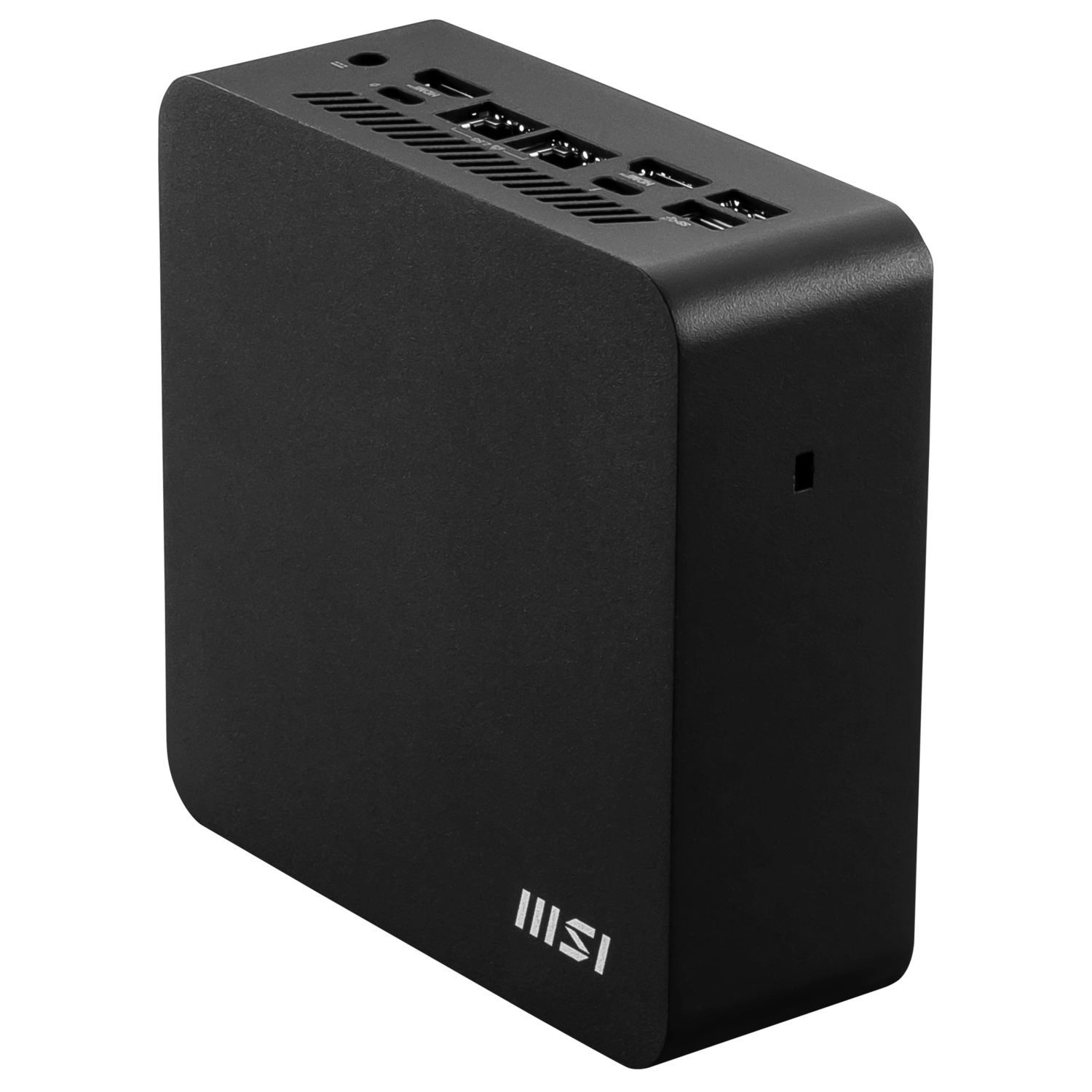 A black, rectangular computer component with ports. The MSI logo is at the bottom. It has a sleek, modern design.
