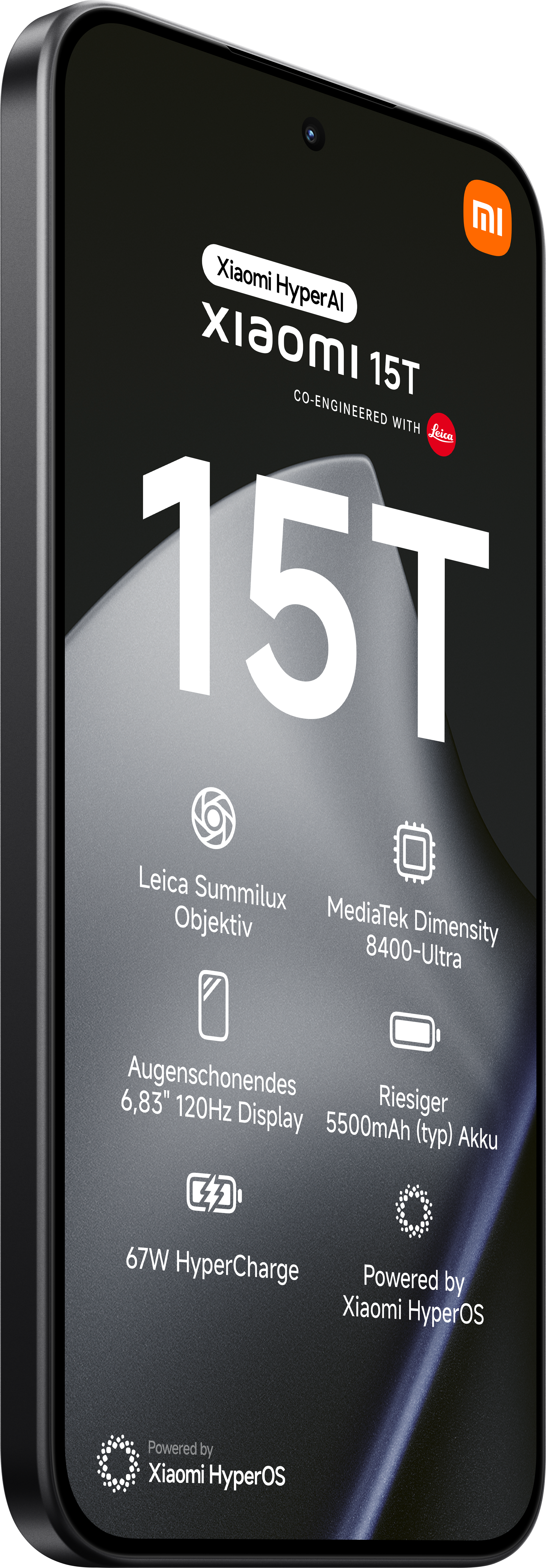 Xiaomi 15T-Telefon. Zu den Merkmalen gehören Leica Summilux, MediaTek Dimensity und ein 6,83" 120Hz Display.