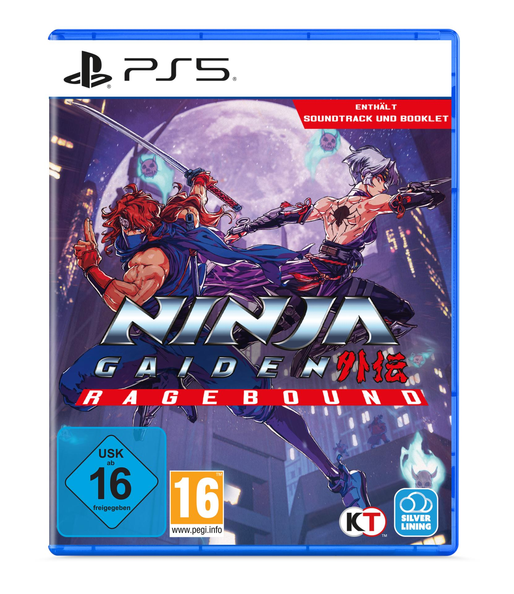 PS5 Spielcover: Zwei Ninjas kämpfen vor einer Stadt im Mondlicht.