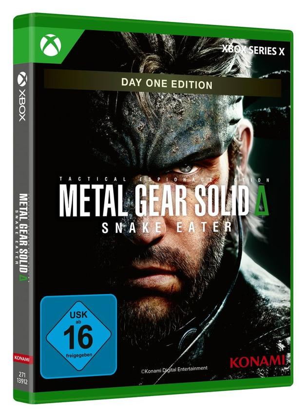 Metal Gear Solid Spielbox. Auf dem Cover ist ein Männergesicht zu sehen. Xbox Series X-Logo in der Ecke. Bewertung 16+.