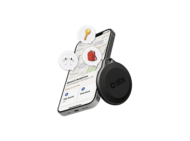 SBS 87545 Wasserfester Tracker, kompatibel mit Apple Find My, Schwarz Ortungsgerät