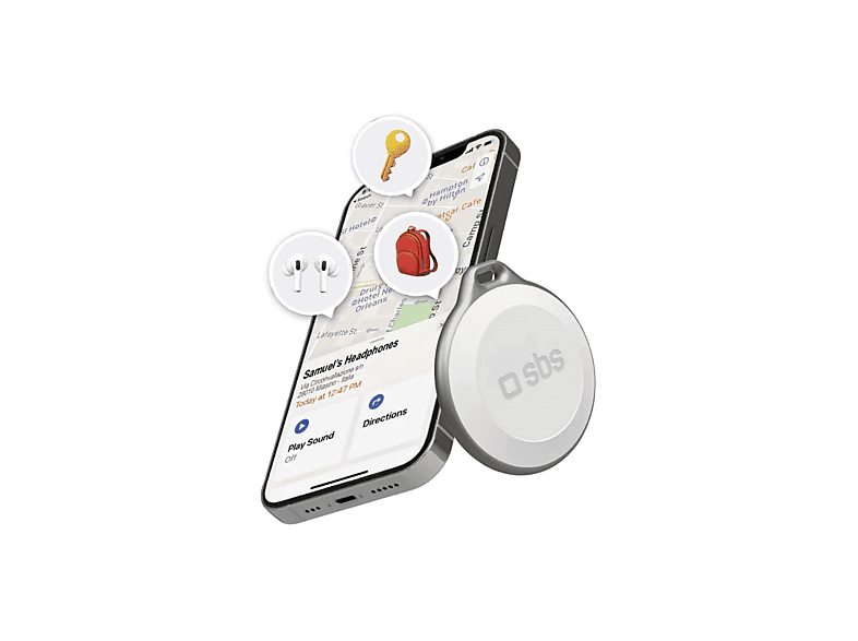 SBS 87538 Wasserfester Tracker, kompatibel mit Apple Find My, Weiß Ortungsgerät