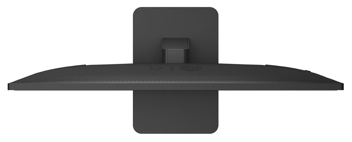 Widok z góry na czarny monitor. Monitor ma zakrzywiony ekran i logo LG.