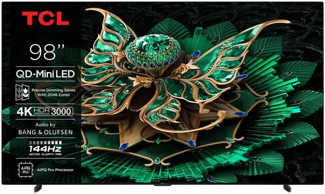 TCL 98C7K QD-Miniled 144Hz Google TV, Low-reflection screen, Bang & Olufsen sound, 249 cm