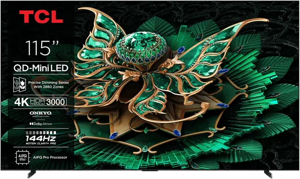 TCL 115C7K QD-Miniled 144Hz Google TV, Low-reflection screen, Bang & Olufsen sound, 292 cm