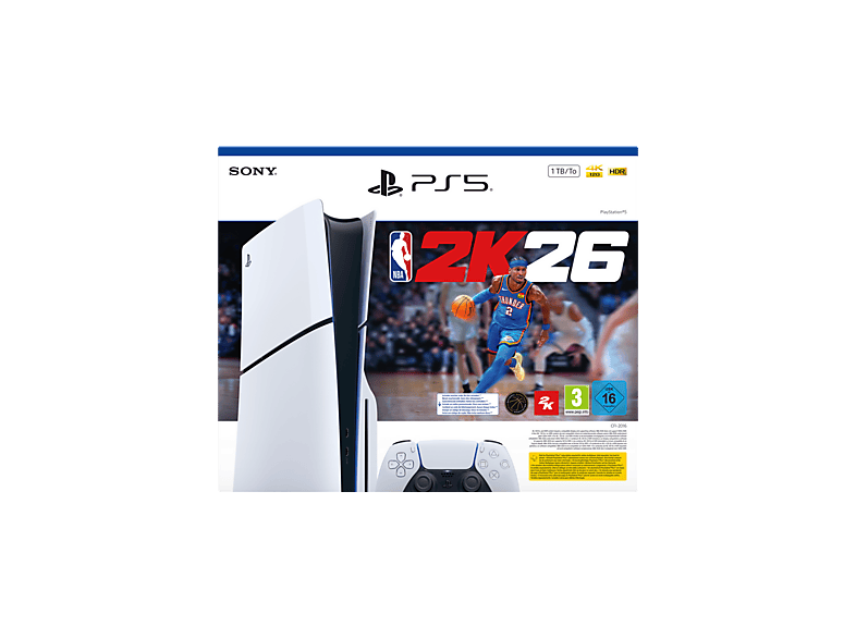 Consola - Sony PS5 Slim Standard, 1 TB SSD, 4K, mando, Chasis D, Blanco + Código de descarga juego NBA 2K26