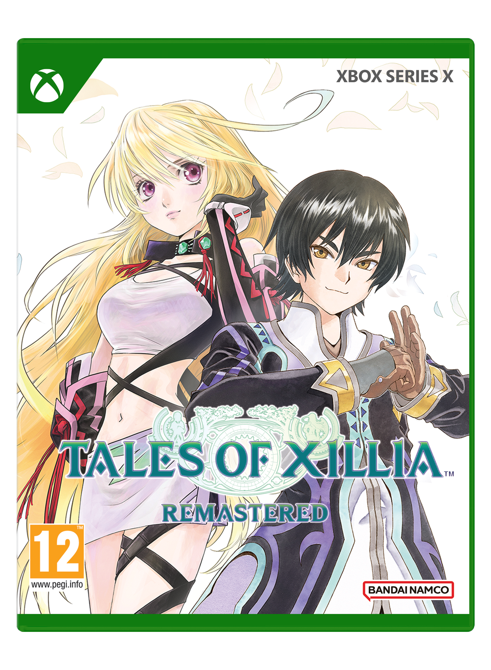 Portada del juego: Dos personajes de anime, una mujer rubia y un hombre de pelo negro. Título: Tales of Xillia Remastered. Logotipo de Xbox Series X.