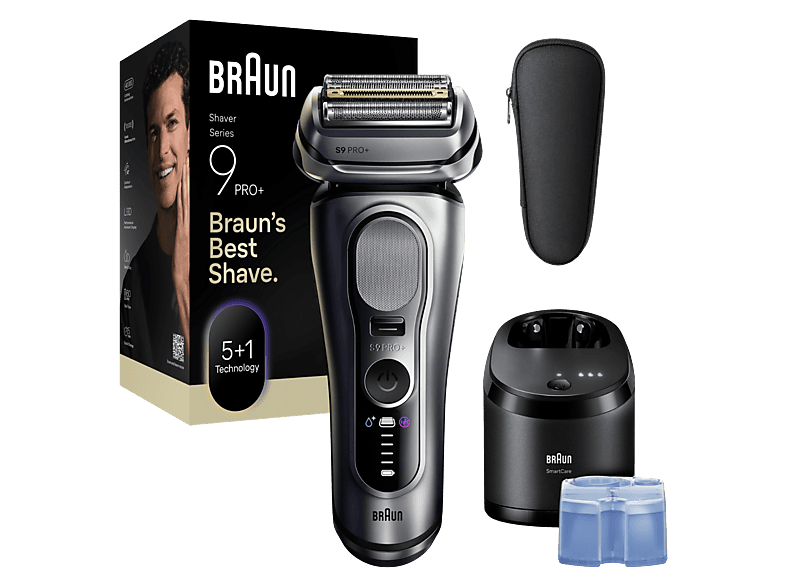 Afeitadora - Braun Series 9 PRO+ Eléctrica 9667CC, Pro SensoAdapt, Centro de limpieza SmartCare, 60 min autonomía, Plata