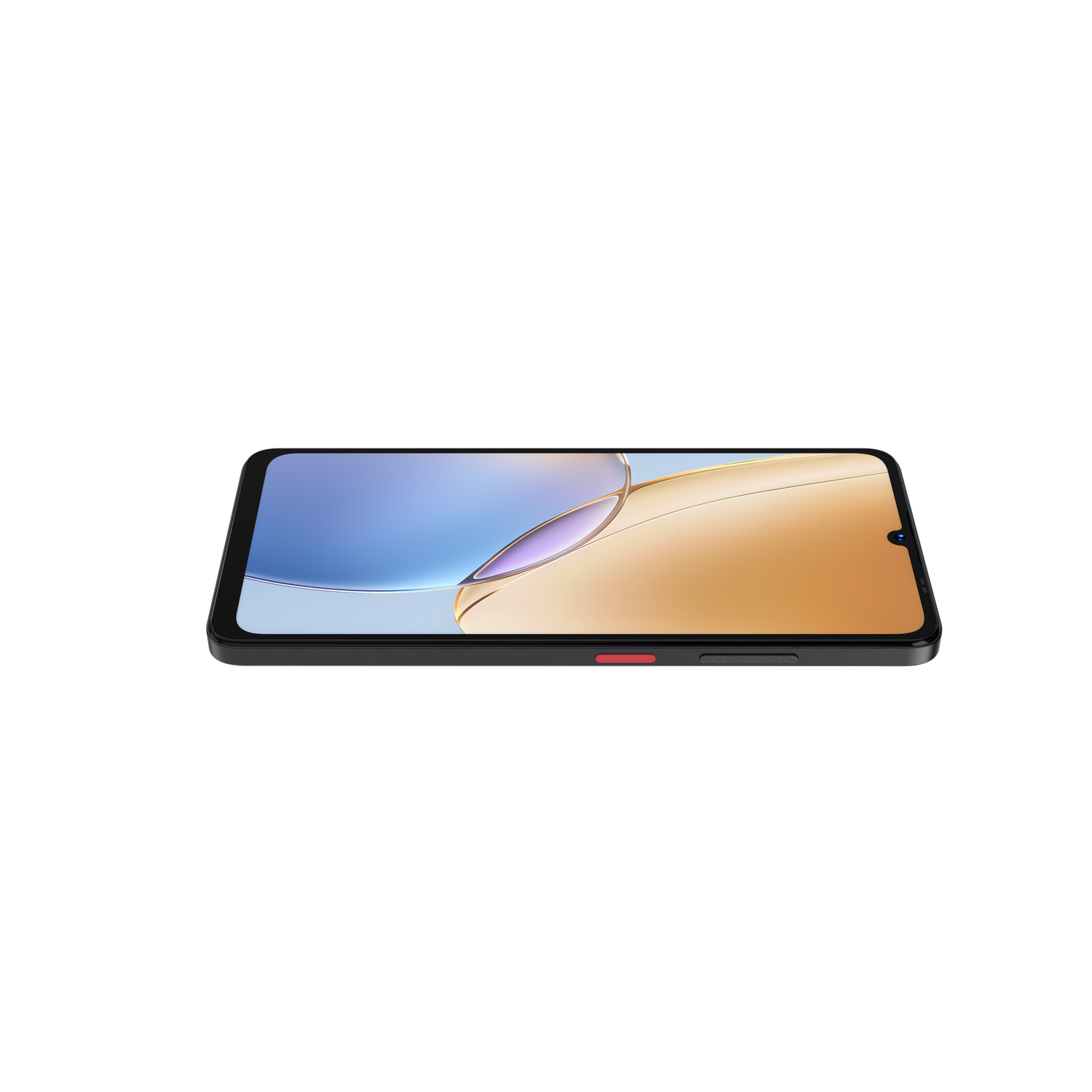 A smartphone with a black frame and a screen displaying a colorful background. The background is a mix of blue and gold.