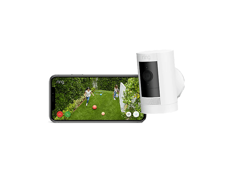 Cámara de vigilancia IP - Amazon Stick-Up Cam Battery, 1080p HD, Función visión nocturna, Interior+Exterior, Inalámbrica, Blanco