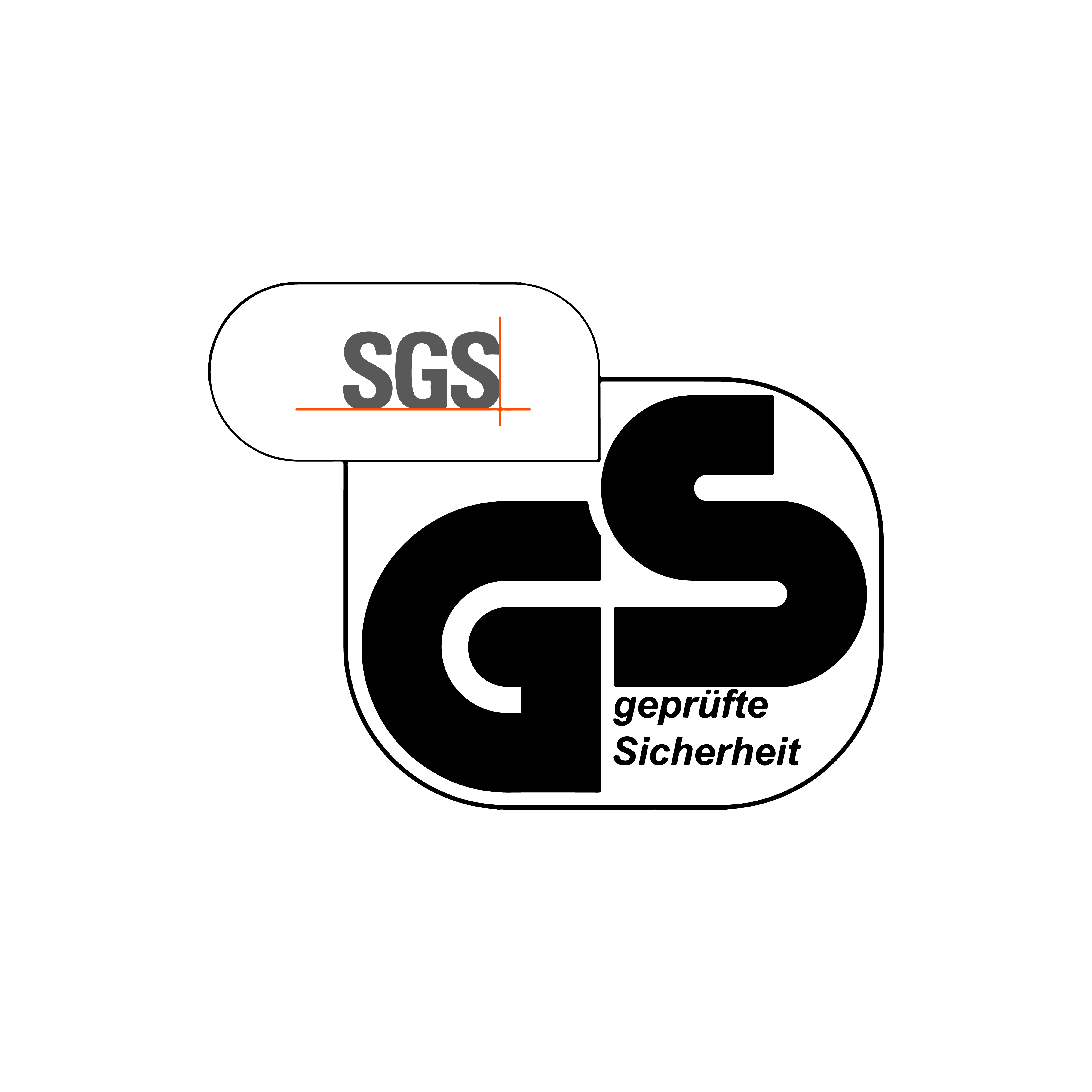 Das Bild zeigt das GS-Sicherheitszeichen. Es zeigt ein schwarzes GS-Symbol in einem weißen Kreis und die Worte 'geprüfte Sicherheit'.