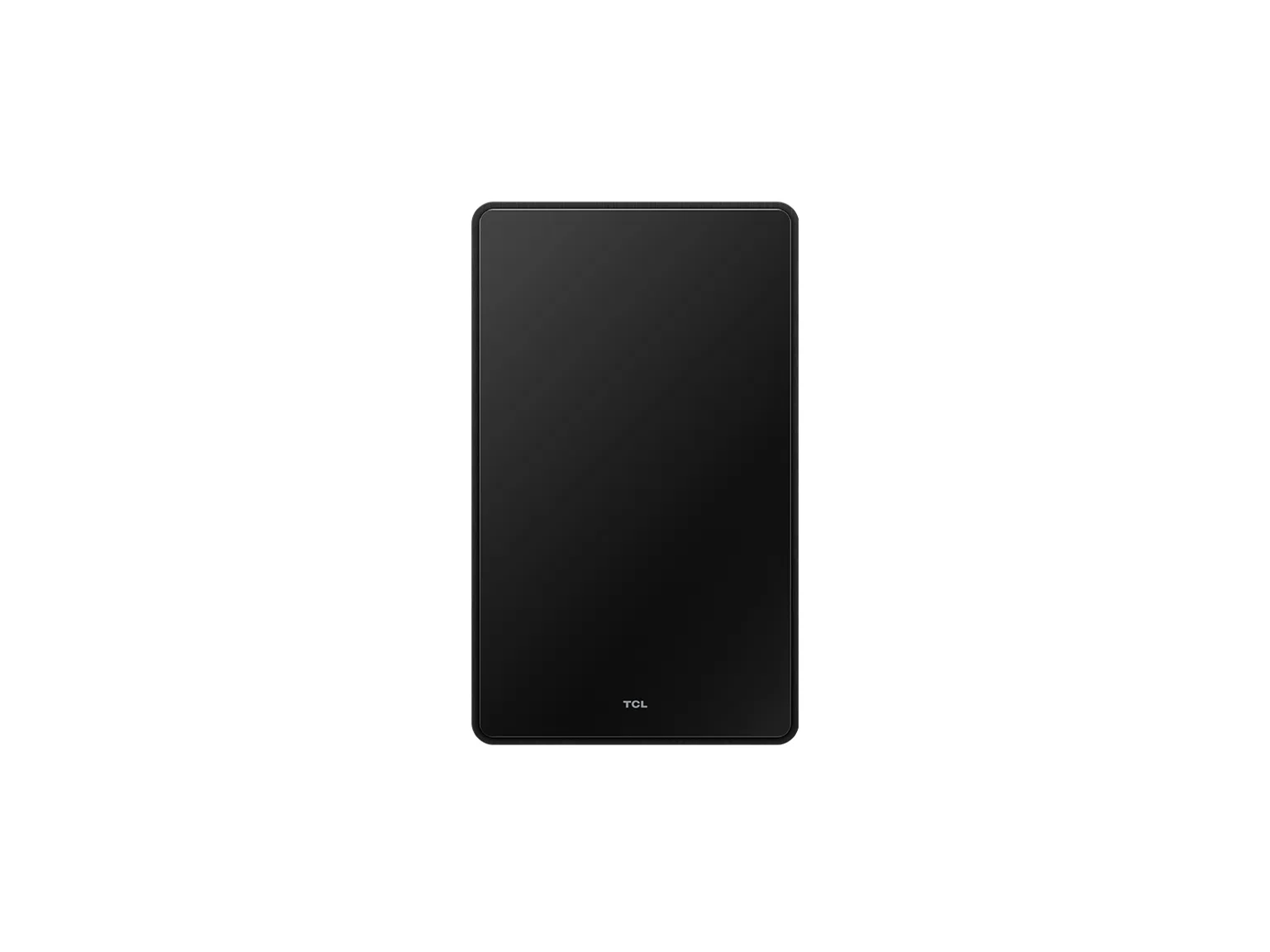 Egy fekete téglalap alakú soundbar, lekerekített sarkokkal. A TCL logója alul, fehér háttéren.