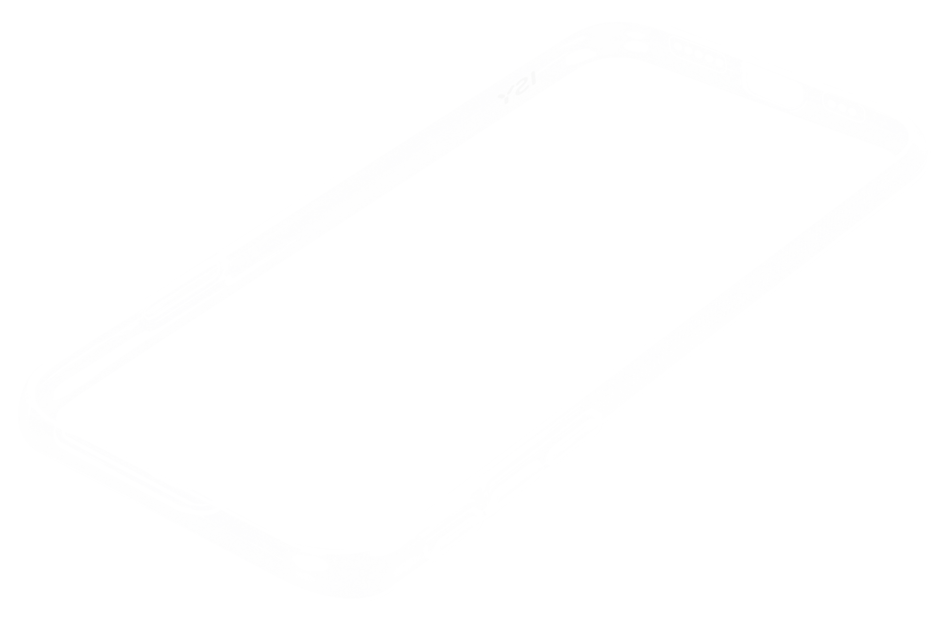 Eine transparente, weiße Handyhülle auf schwarzem Hintergrund, mit Öffnungen für Kamera und Knöpfe.