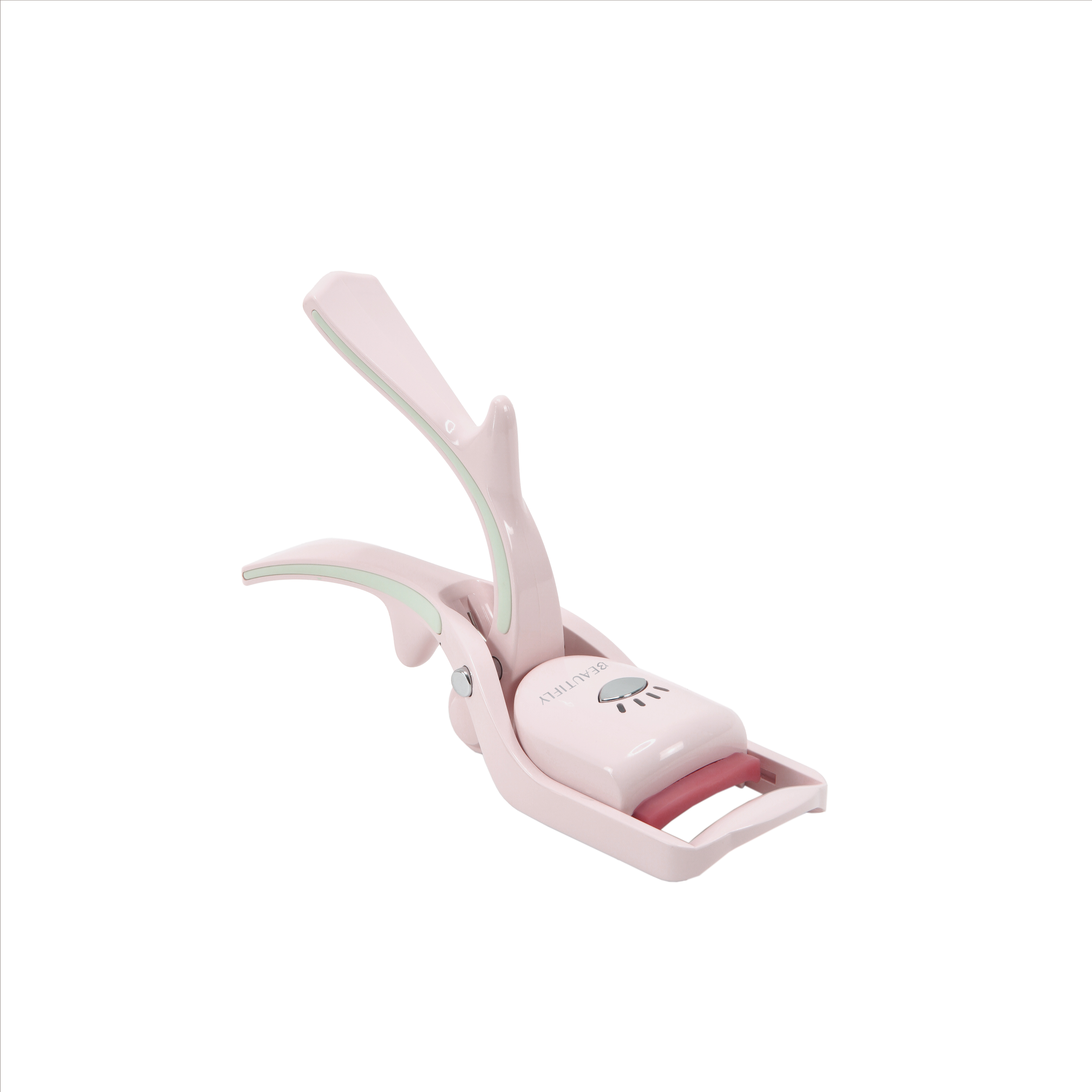Ein rosa Wimpernzange mit Licht und dem Wort BEAUTIFLY. Der Hintergrund ist schlicht weiß.