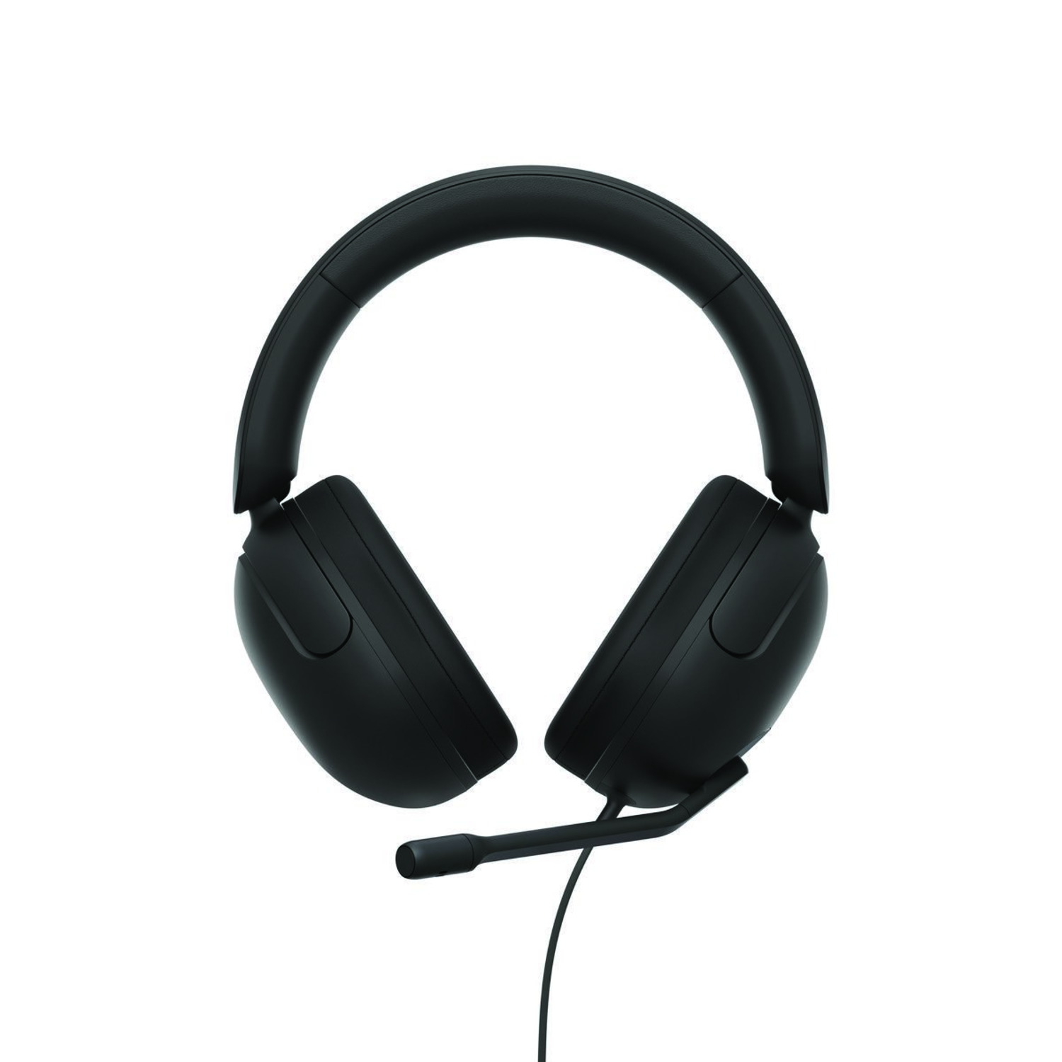 Black headset with a microphone on a white background. The headset has earcups, a headband, and a flexible microphone arm.