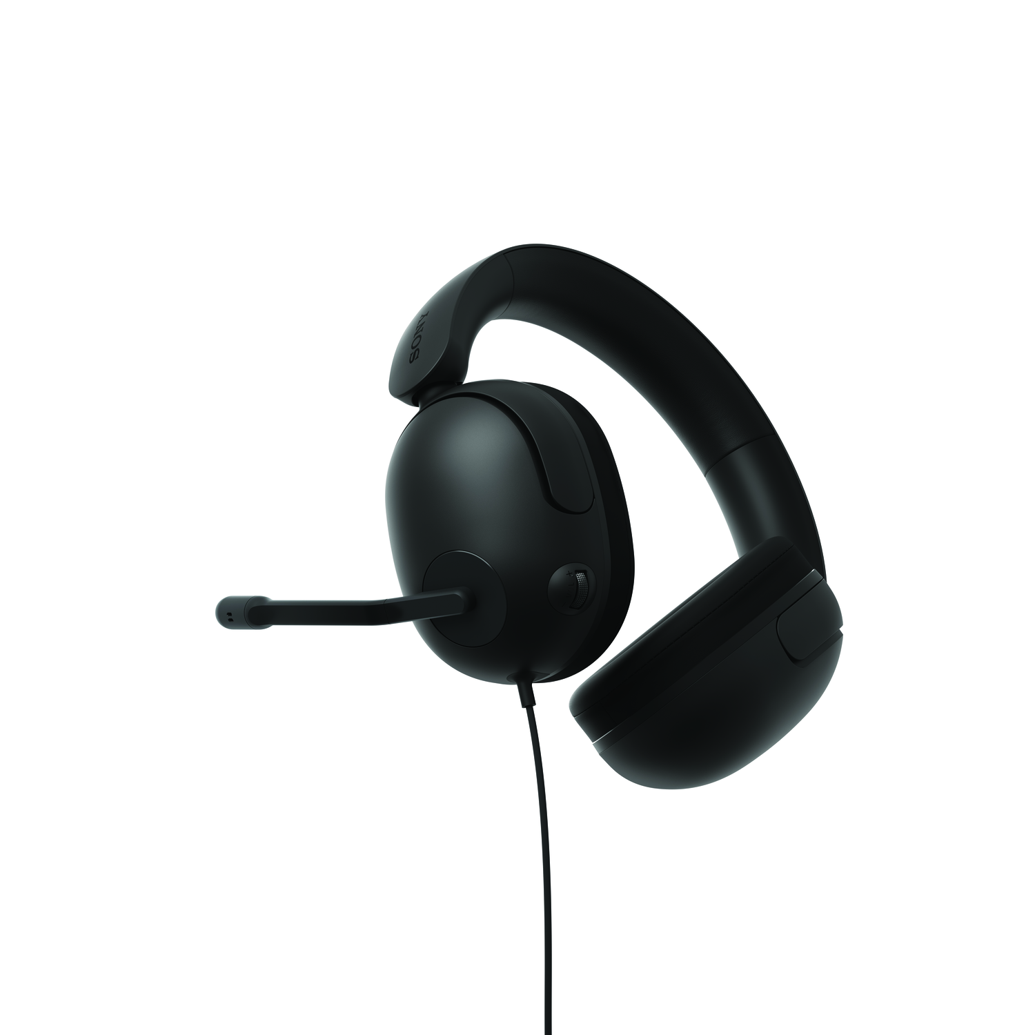 A black headset with a microphone. It is on a white background. The headset has the brand name Sony.