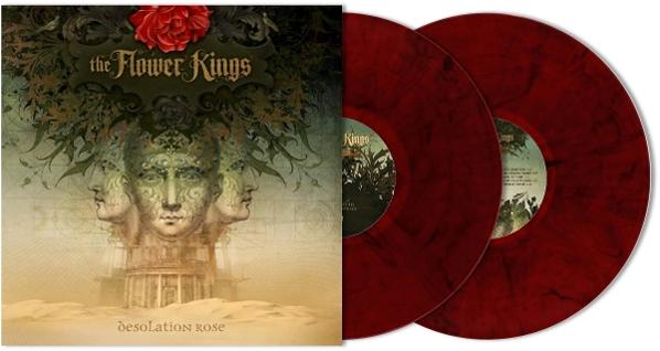 Albumcover für The Flower Kings, 'Desolation Rose'. Enthält Albumkunst mit einem Gesicht und zwei roten Schallplatten.