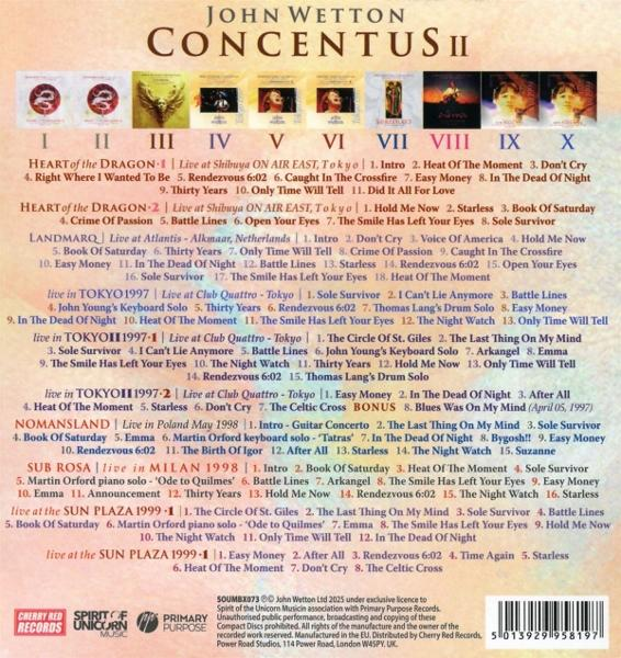 Albumcover mit Text und Titellisten. Der Titel lautet 'John Wetton Concentus II'.