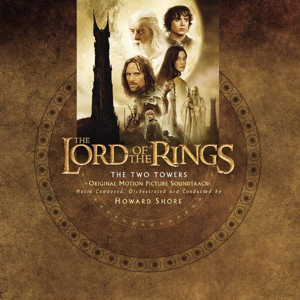 Filmposter für Der Herr der Ringe: Die zwei Türme. Mit Charakteren, einem dunklen Turm sowie Titel und Credits des Films.