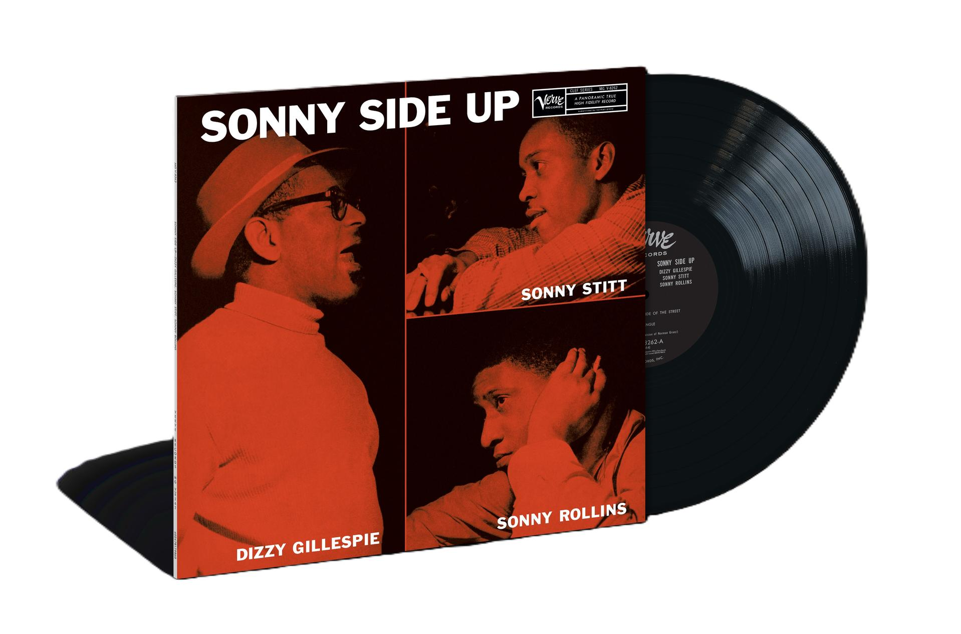 Albumcover von Sonny Side Up mit Bildern von Musikern und einer schwarzen Schallplatte. Das Cover ist rot und schwarz.