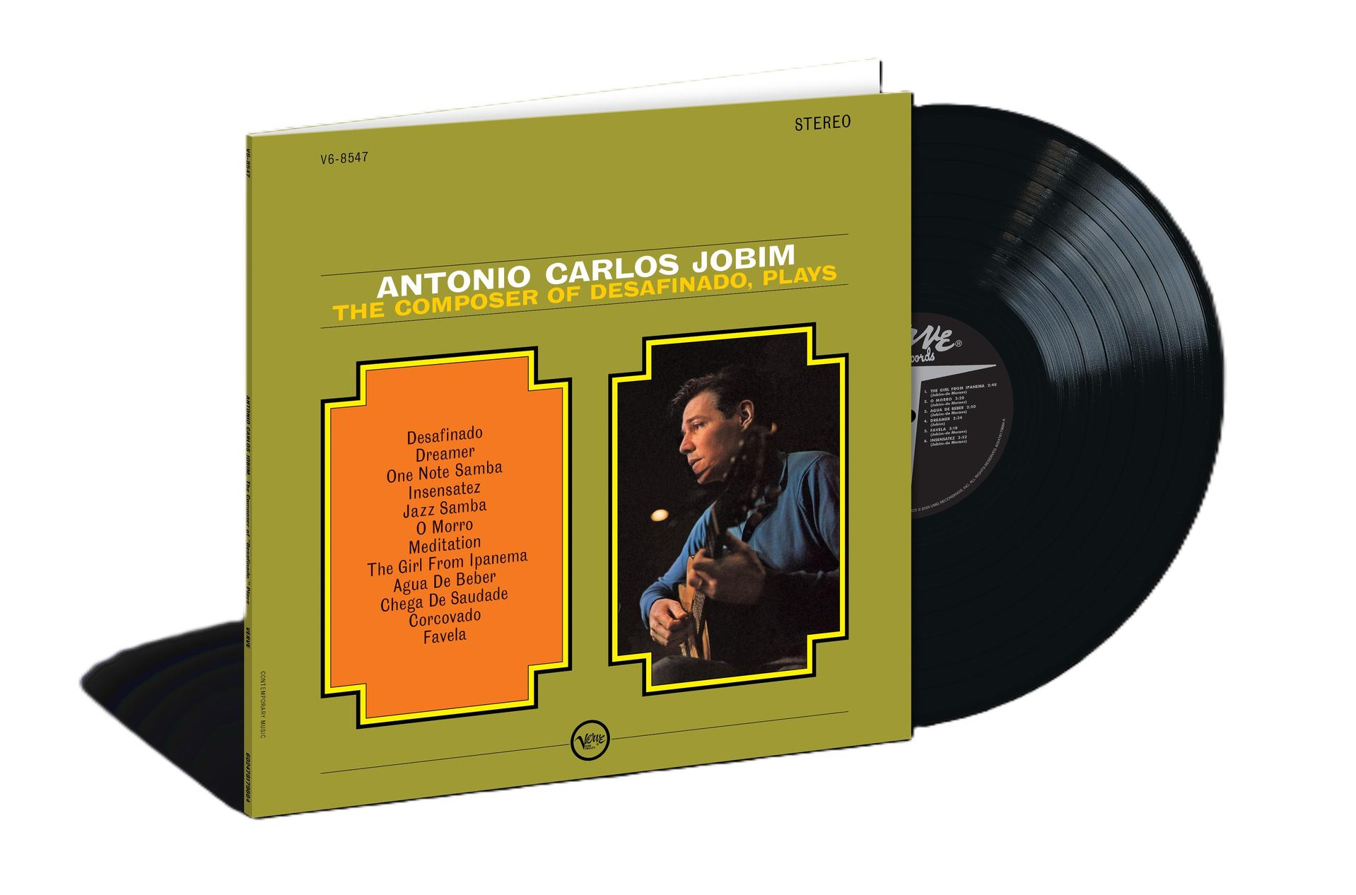 Albumcover von Antonio Carlos Jobim. Es zeigt einen Mann mit Gitarre, das Plattenlabel und eine Titelliste.