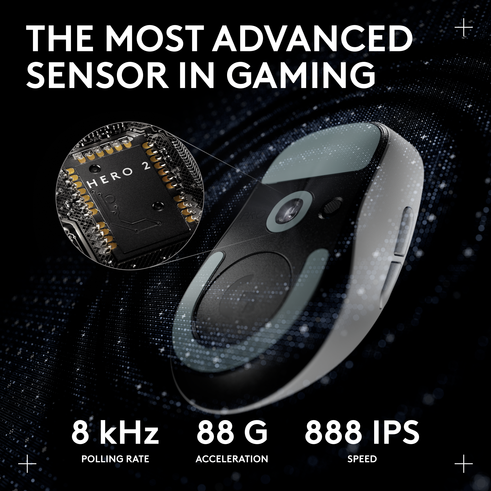 Hero 2 szenzoros gaming egér. Jellemzői: 8 kHz lekérdezési sebesség, 88 G gyorsulás és 888 IPS sebesség.