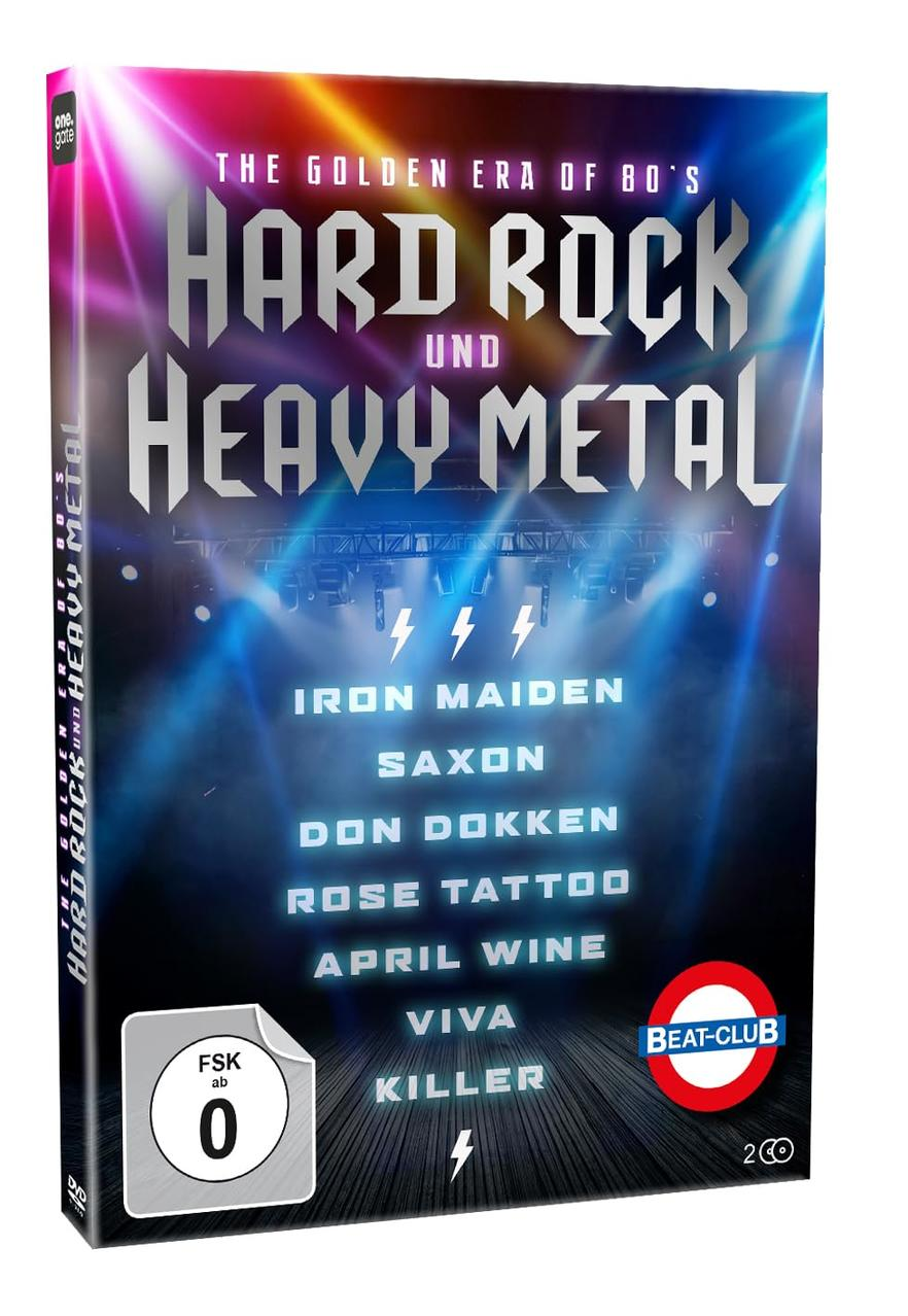 DVD-Hülle mit dem Titel "Hard Rock und Heavy Metal". Enthält Bandnamen wie Iron Maiden, Saxon und Don Dokken. FSK 0 Logo.